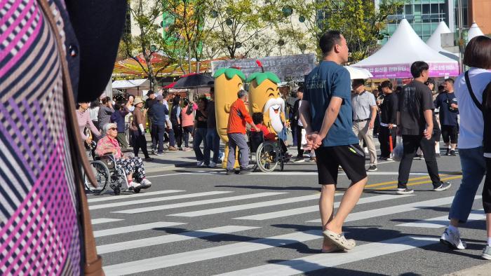 부모님 휠체어를 끌고